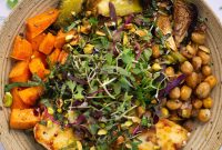 Roasted Vegetable Orzo Bowls with Crispy Fried Feta