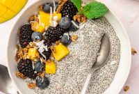 Creamy Chia Pudding Breakfast Bowl with Fresh Fruit & Nuts