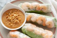 Fresh Vietnamese Spring Rolls with Creamy Peanut Dipping Sauce