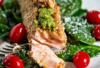 Pesto-Crusted Salmon with Crunchy Walnut Topping