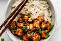 Crispy Baked Peanut Butter Tofu with Sticky Soy Glaze