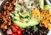 Taco Rice Bowl with Seasoned Beef, Salsa & Avocado