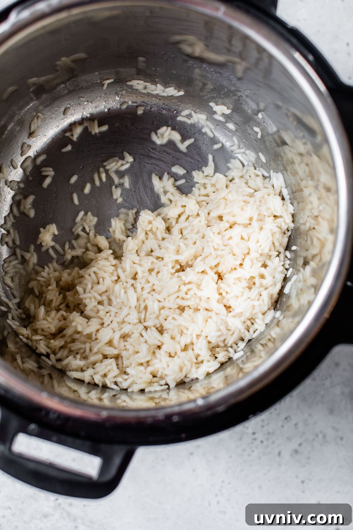 cooked coconut rice in a pressure cooker
