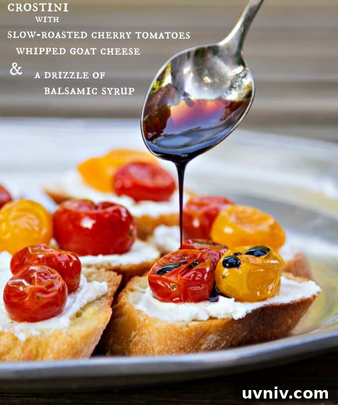 Goat Cheese Crostini with Slow-Roasted Tomatoes and Balsamic Glaze 2 an easy, elegant & delicious appetizer!