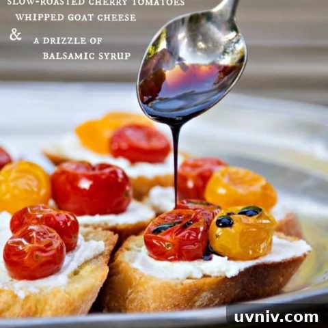 crostini with goat cheese, slow-roasted tomatoes & balsamic syrup