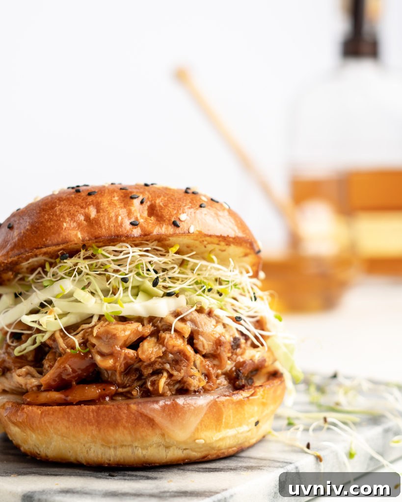 Slow cooker BBQ pulled chicken sandwich