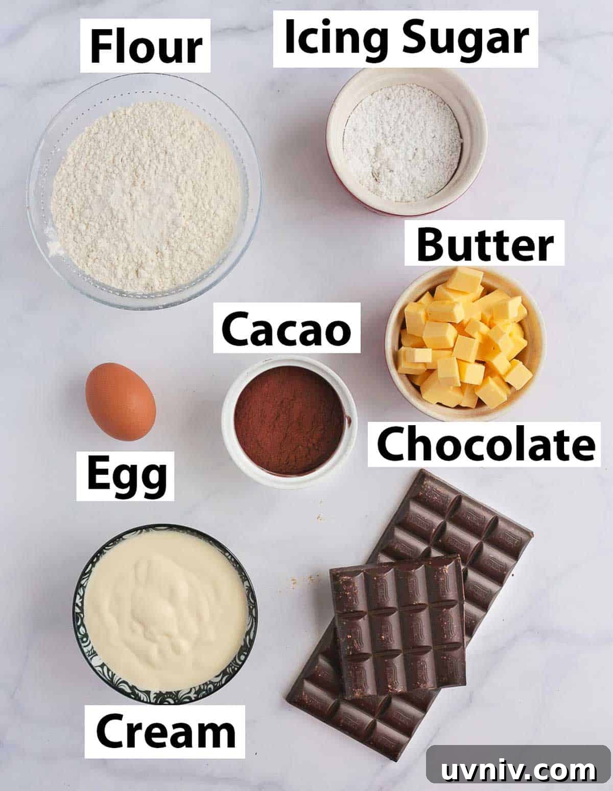 French Chocolate Ganache Tart Recipe: Rich, Silky Dessert Guide 3 Ingredients placed on a white surface.
