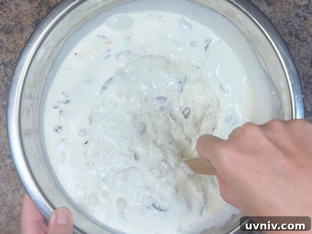 White Chocolate Cranberry Bread Pudding Recipe for Holidays 5 Stirring together the ingredients for the bread pudding custard base.