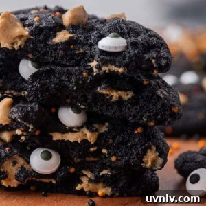 Close up of stack of black cocoa cookies
