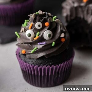 Halloween monster cupcakes | Black velvet cupcakes