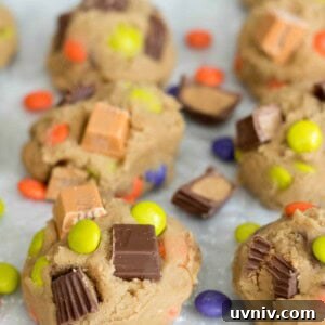 Cookie dough with colorful chocolate and candy