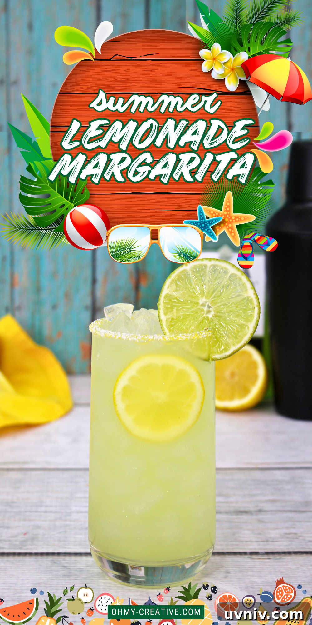 Lemonade Margarita Recipe: Sweet-Tart Cocktail for Summer 2 A vibrant summer lemonade margarita served in a glass with a sugared rim, garnished with lemon and lime slices.