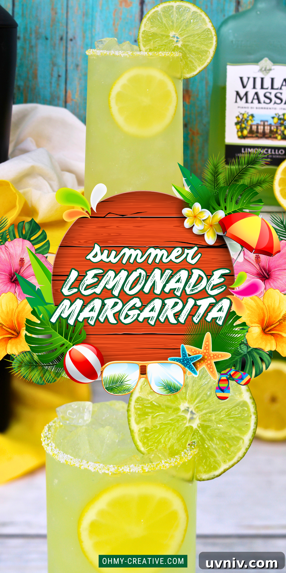 Lemonade Margarita Recipe: Sweet-Tart Cocktail for Summer 3 A vibrant summer lemonade margarita served in a glass with a sugared rim, garnished with lemon and lime slices.