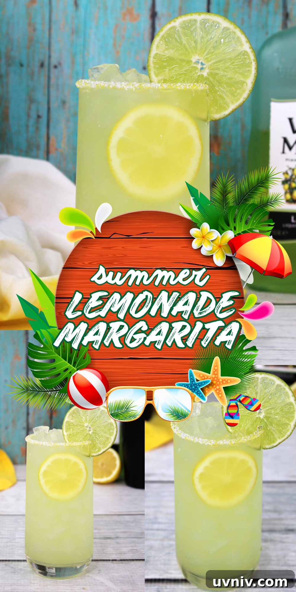 Lemonade Margarita Recipe: Sweet-Tart Cocktail for Summer 5 A vibrant summer lemonade margarita served in a glass with a sugared rim, garnished with lemon and lime slices.