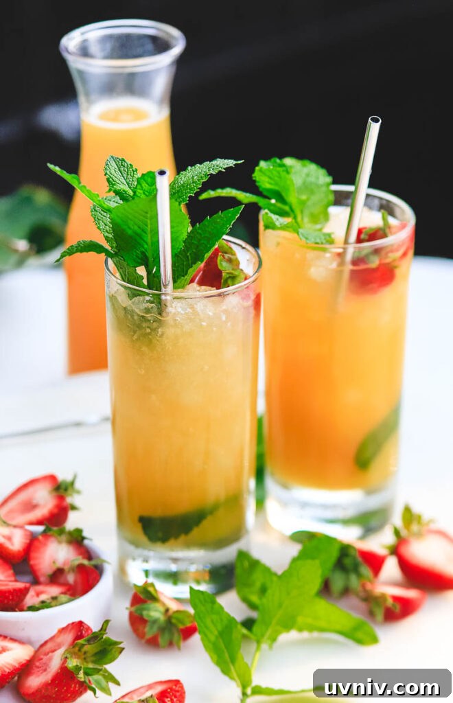 Peach and Strawberry Rum Mojito Recipe for Summer Cocktails 2 Peach & Strawberry Rum Mojito