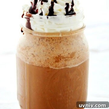 Homemade Mocha Frappuccino in a jar.