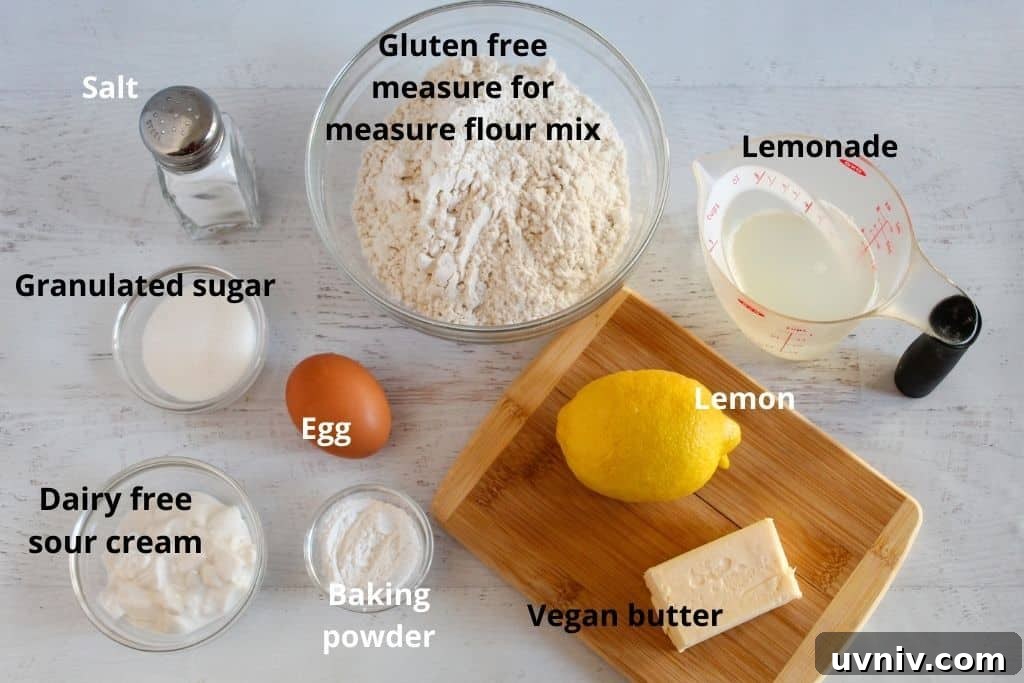 Gluten-Free Lemon Scones Recipe — Light, Zesty, Quick to Make 4 labeled ingredients on a countertop