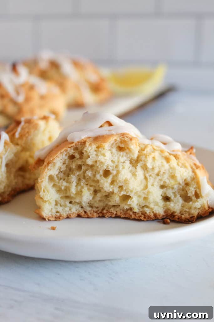 Gluten-Free Lemon Scones Recipe — Light, Zesty, Quick to Make 7 inside of a scone on a plate
