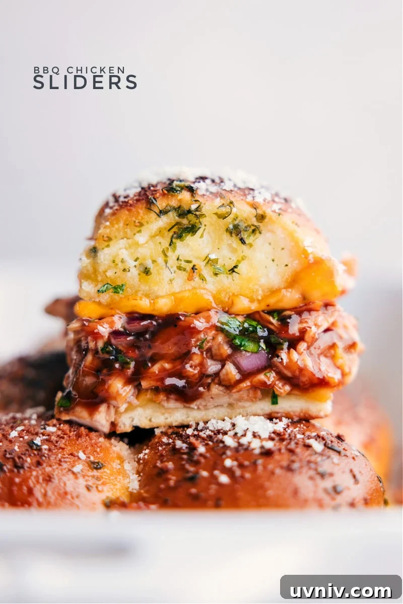 Close-up view of BBQ Chicken Sliders