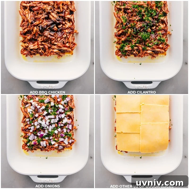 Process shots: Add chicken to the cheese and buns; add cilantro, onions, and more cheese.