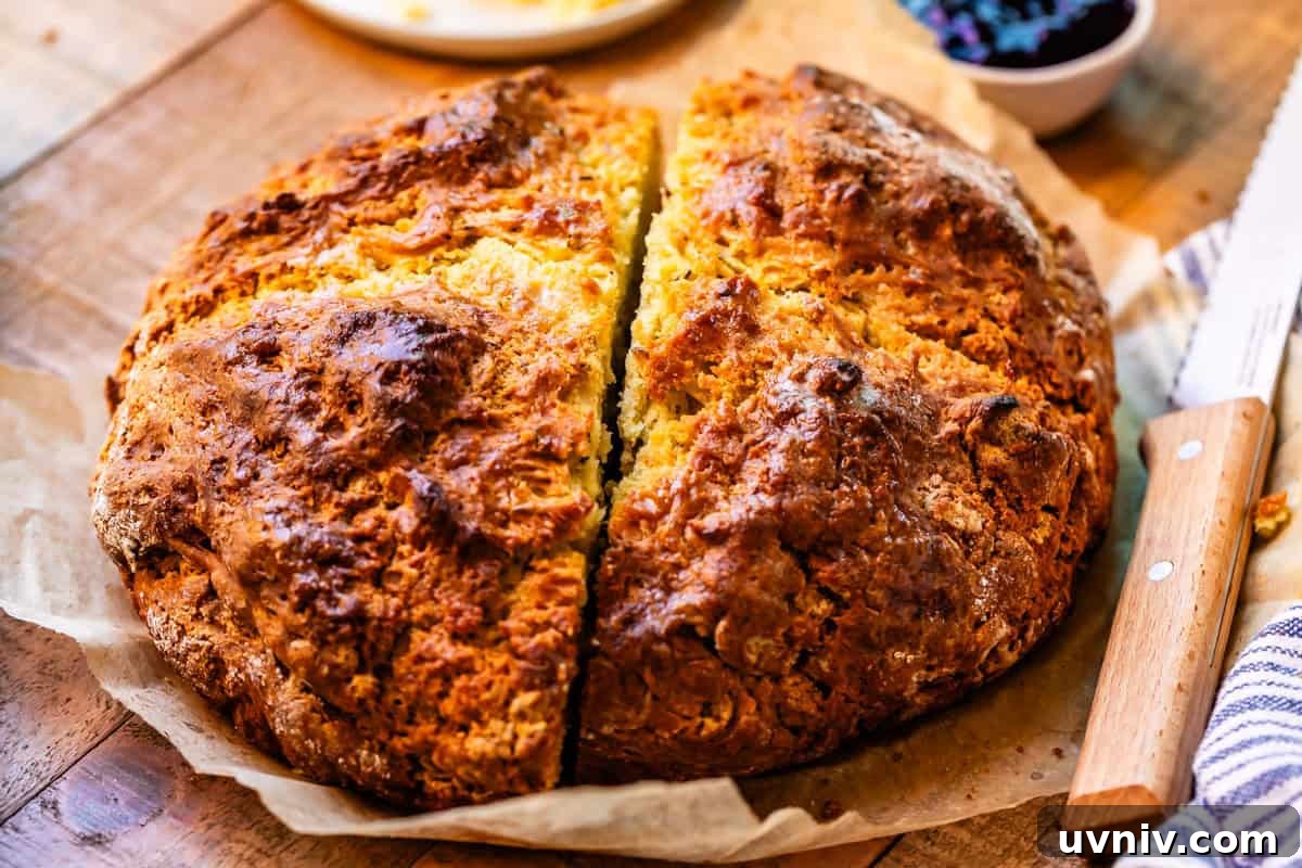 Authentic Irish Soda Bread Recipe You Can Make at Home 14 Large round loaf of Irish soda bread but in two halves.
