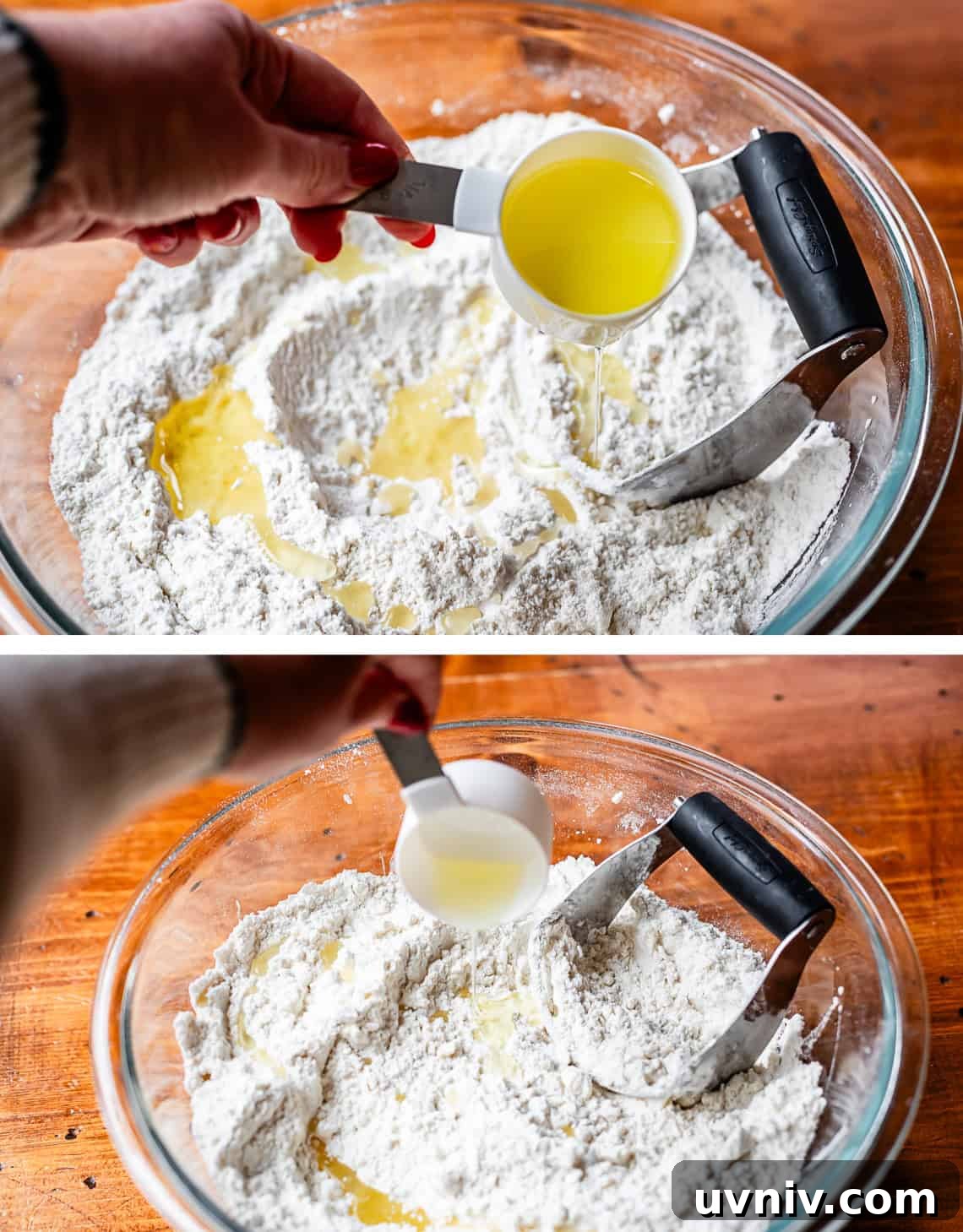 Authentic Irish Soda Bread Recipe You Can Make at Home 10 Drizzling olive oil in increments into flour mixture for Irish soda bread.
