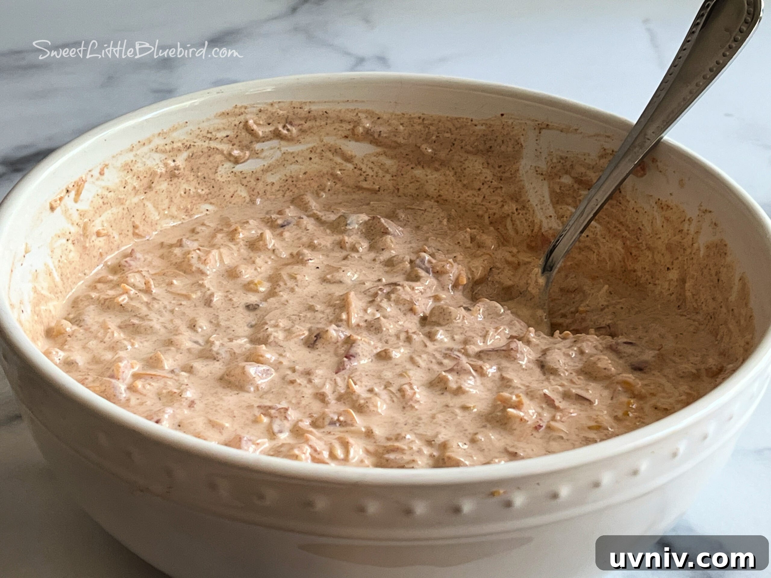 5-Ingredient Party Boat Dip Recipe for Quick Entertaining 5 This photo shows the dip in a bowl after mixing.