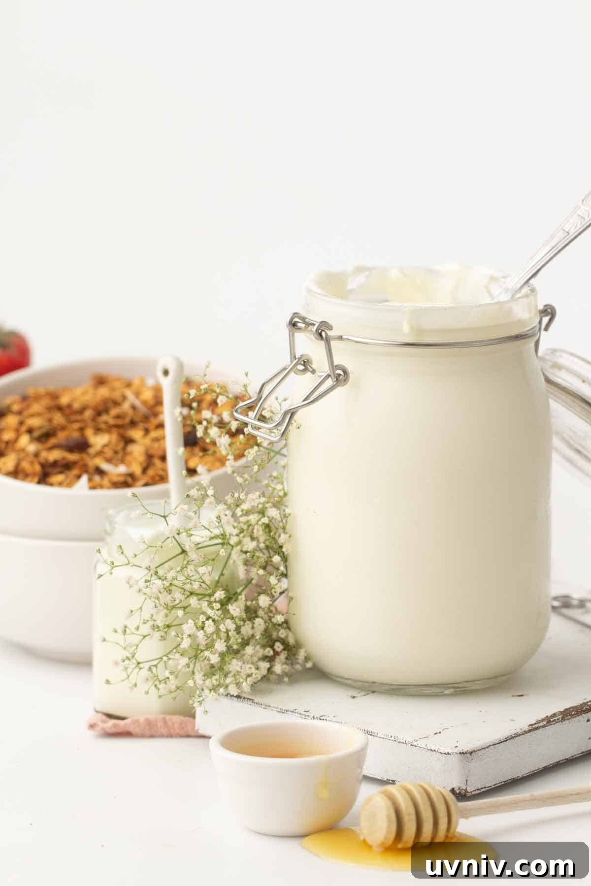 Instant Pot Yogurt Recipe: Make Yogurt with Sous Vide or Yogurt Mode 15 A jar of Instant pot yogurt by honey and granola.