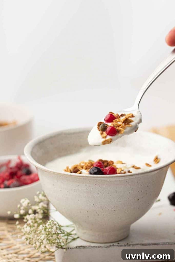 Instant Pot Yogurt Recipe: Make Yogurt with Sous Vide or Yogurt Mode 16 A bowl of yogurt with berries and granola.