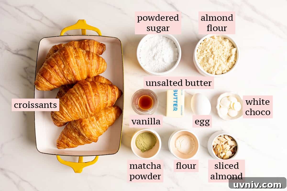 Matcha Almond Croissants Recipe: Flaky Green Tea Pastry Tutorial 4 Ingredients for matcha almond croissant recipe.