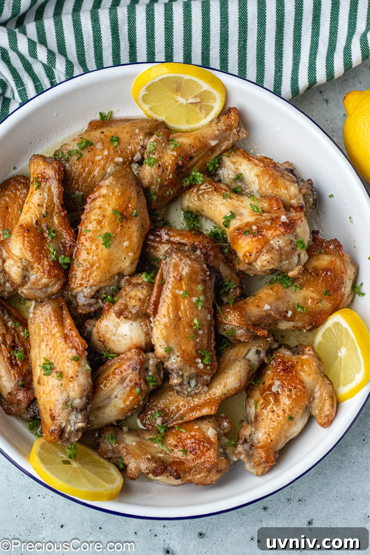 Crispy Garlic Butter Chicken Wings Recipe 9 Chicken garnished with minced parsley.
