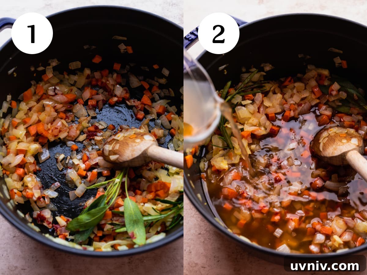 Pasta e Ceci: Classic Italian Pasta with Chickpeas Recipe 4 Two photos of instructions showing how to make pasta e ceci. The photos are labeled one and two.