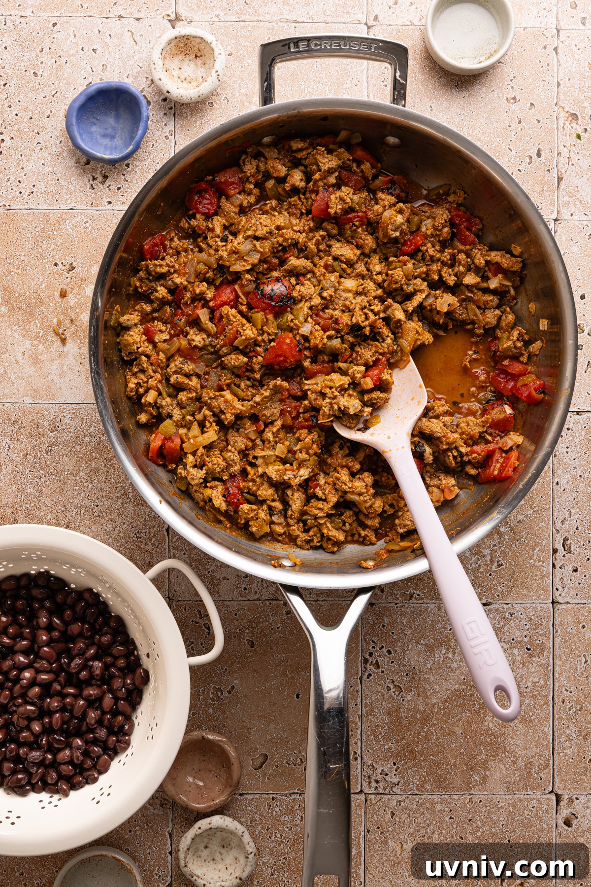 Cheesy Turkey Taco Skillet Dinner — One-Pan Weeknight Meal 8 Canned diced tomatoes and canned green chiles are mixed into a ground turkey taco skillet
