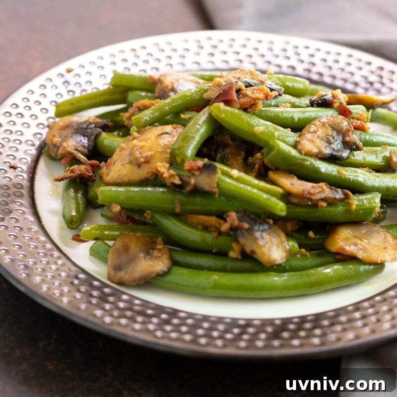 Instant Pot bacon and mushrooms on green beans.