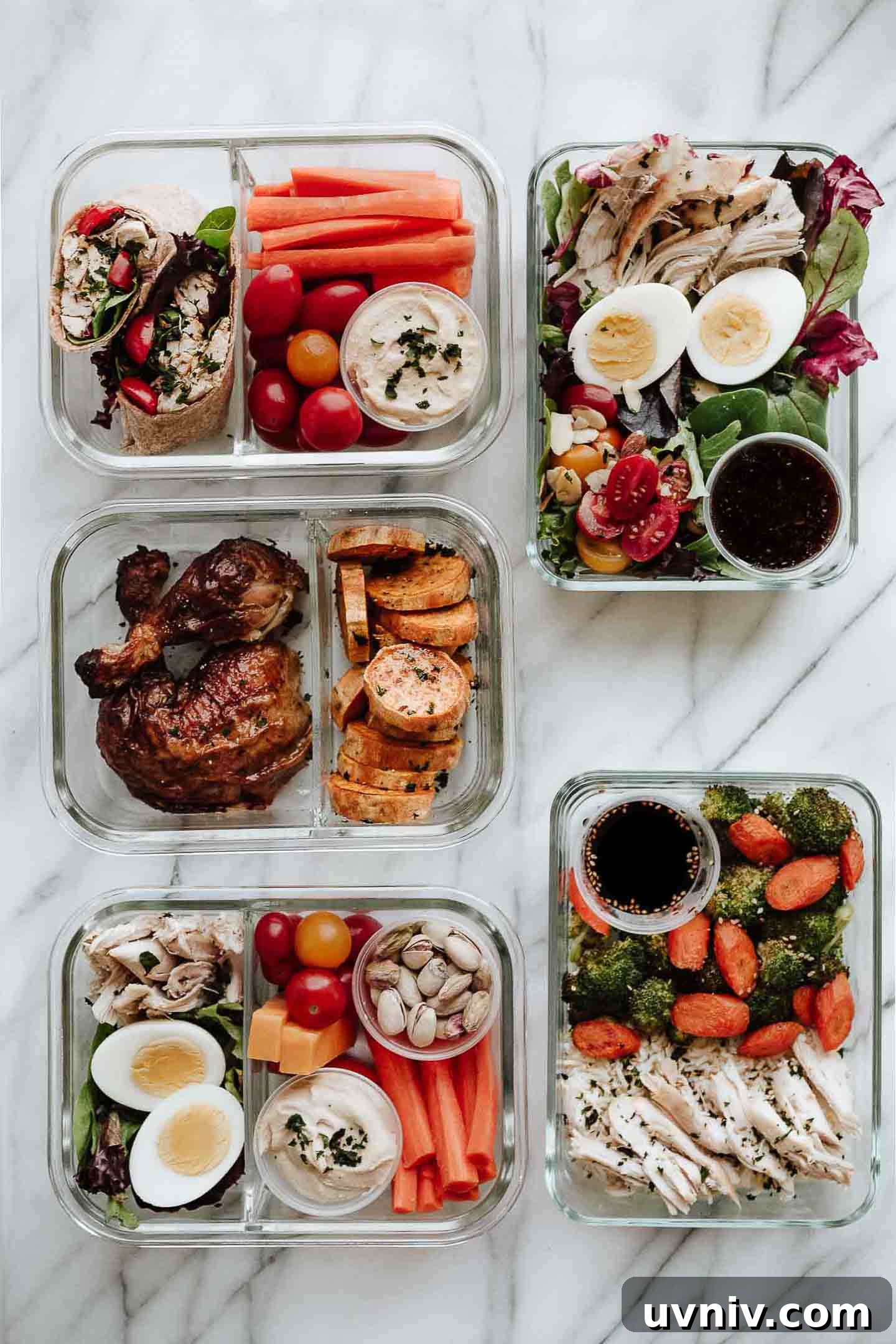 5 Rotisserie Chicken Lunch Prep Ideas for the Week 2 5 Easy Meals to Prep with 1 Rotisserie Chicken. Healthy lunches that help you clean out your fridge and save time! #mealprep #healthymealprep #mealplanning #rotisseriechicken