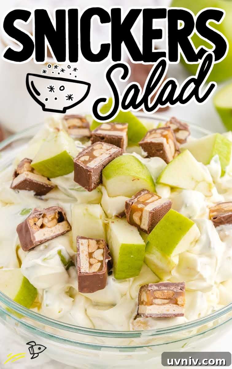 Snickers Salad Recipe: Creamy Dessert Salad with Chocolate & Peanut Butter 2 close up shot of a bowl of Snickers Salad