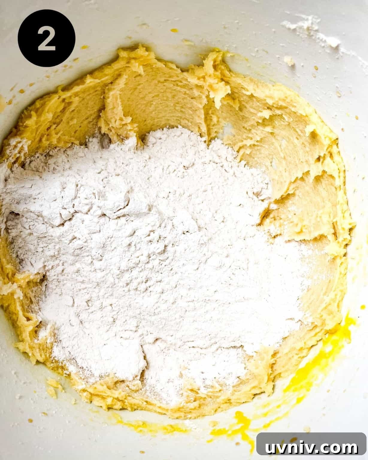 How to Make Perfect Snowflake Sugar Cookies for Winter Parties 6 flour added to the wet ingredients in a mixing bowls.
