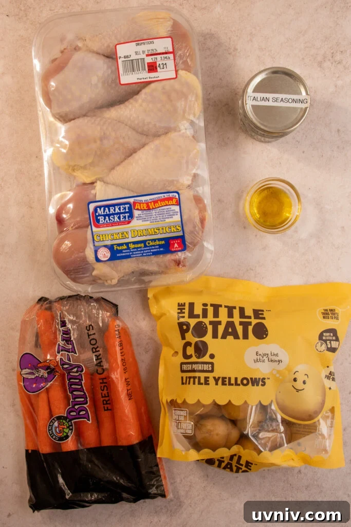 Slow Cooker Chicken Legs with Crispy Potatoes Recipe 4 Ingredients for making slow cooker chicken legs and potatoes.
