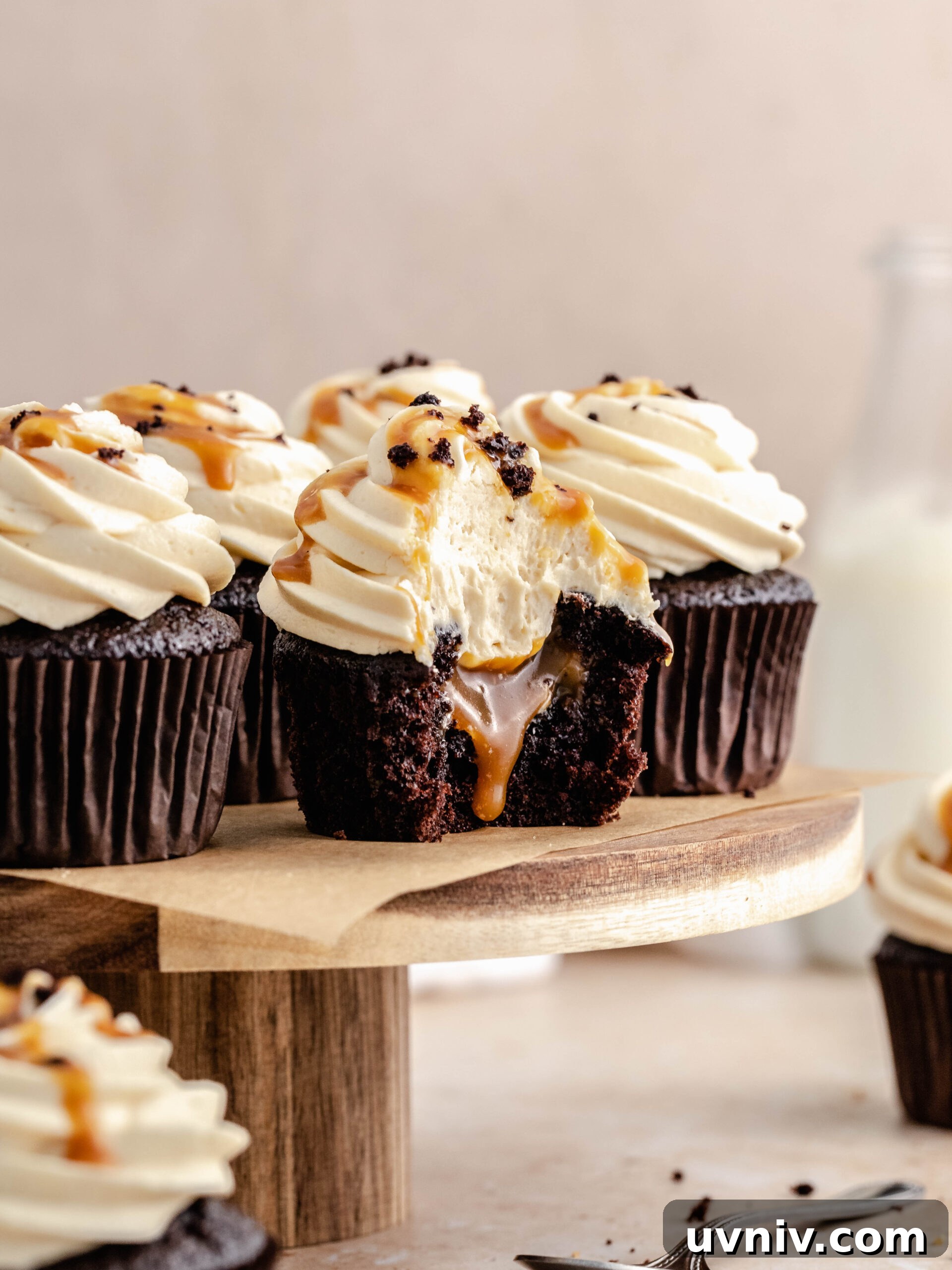 A bit taken of a caramel filled cupcakes.