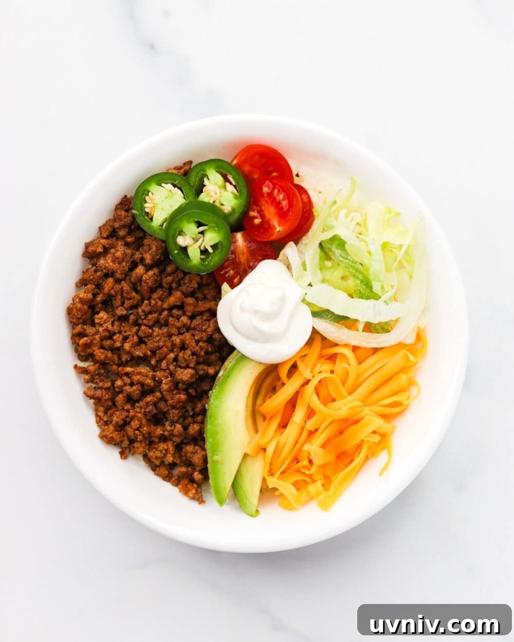 overhead shot of keto taco bowl