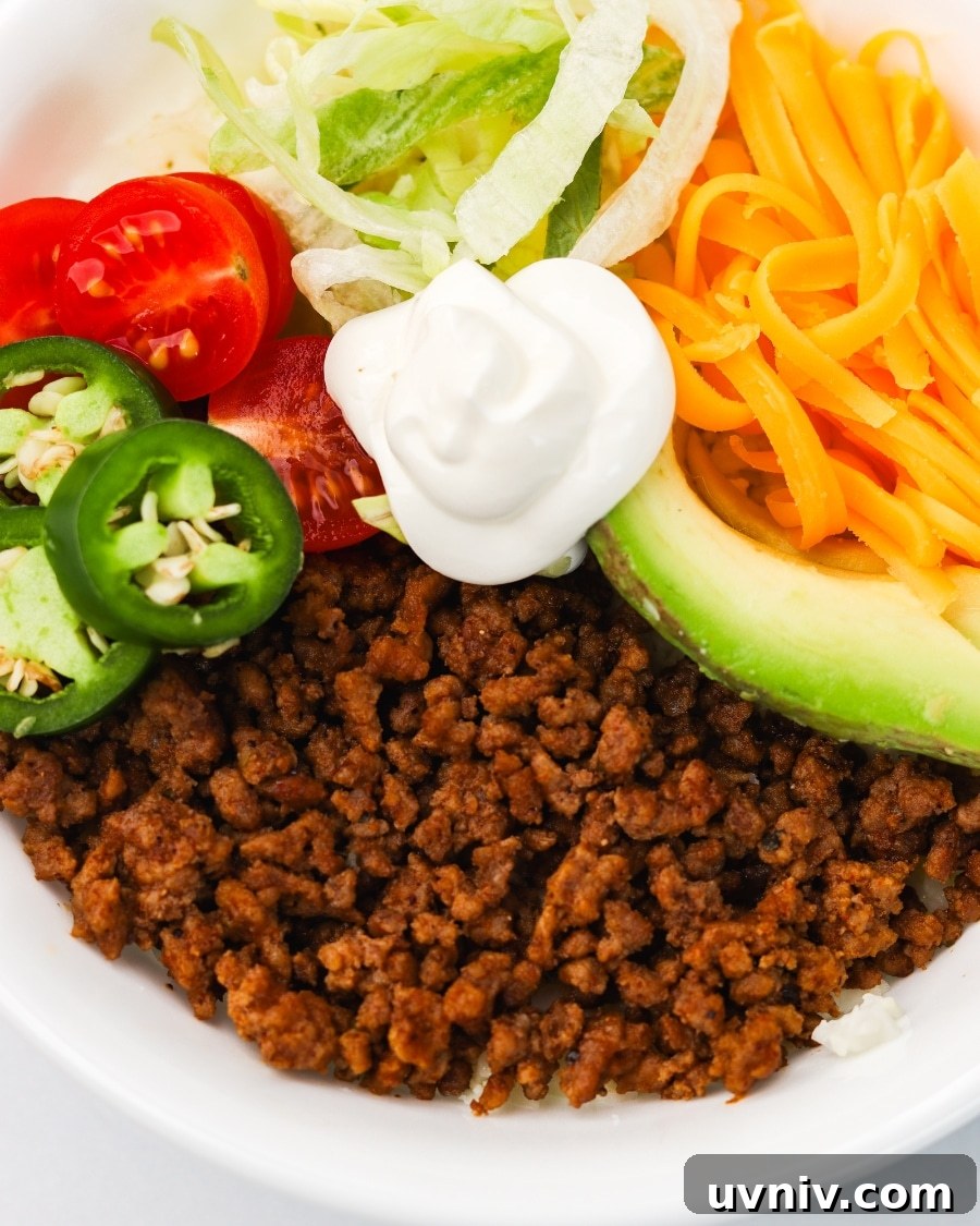 close-up of keto taco bowls