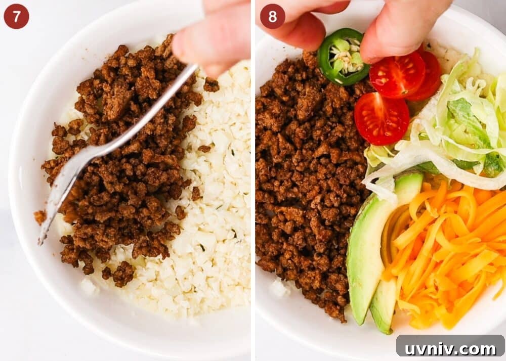 how to assemble the first layer of keto taco bowls