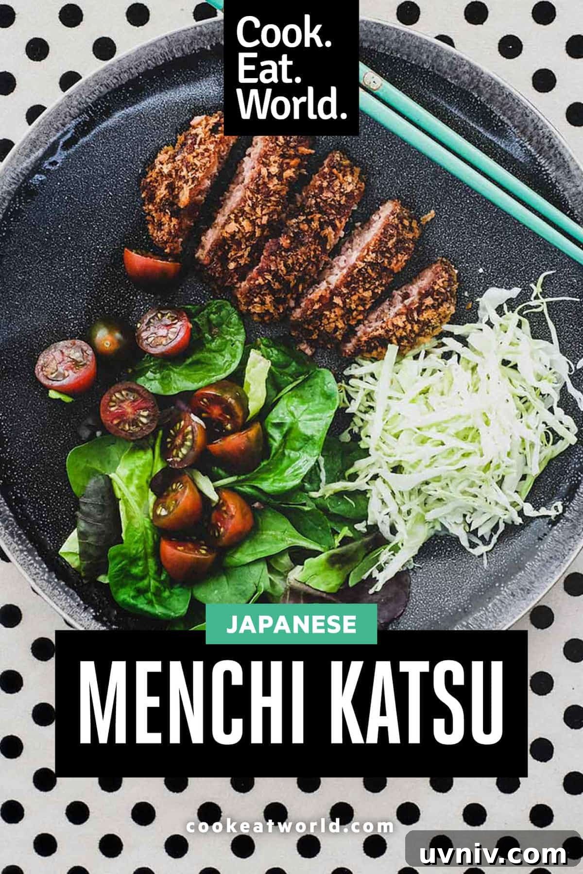Menchi katsu and a small salad with shredded cabbage sit on a plate