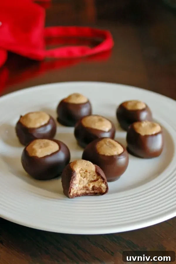 Homemade Buckeyes: Chocolate-Covered Peanut Butter Balls Recipe 6 Buckeyes on a plate