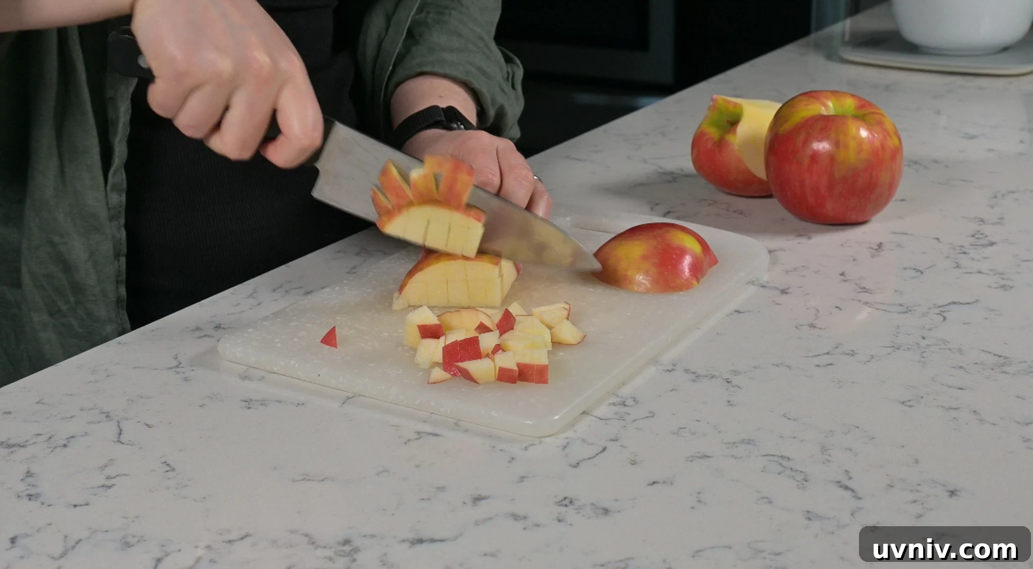 Classic Danish Æblekage Recipe — Rustic Apple Cake with Crumbs 12 Chopping apples for the cake.