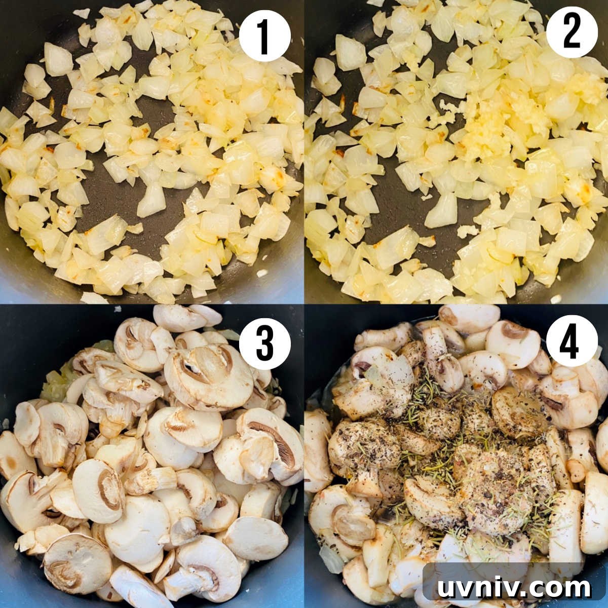 Creamy Wild Mushroom Soup Recipe — Comforting Homemade Soup 4 healthy mushroom soup process shots 1-4