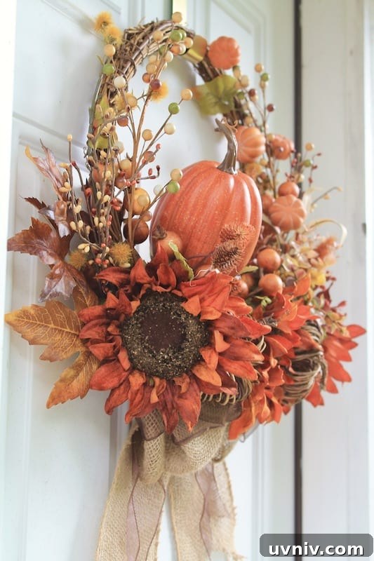 DIY Pumpkin Wreath with Burlap and Cozy Fall Spice Colors 2 how to make a pumpkin wreath