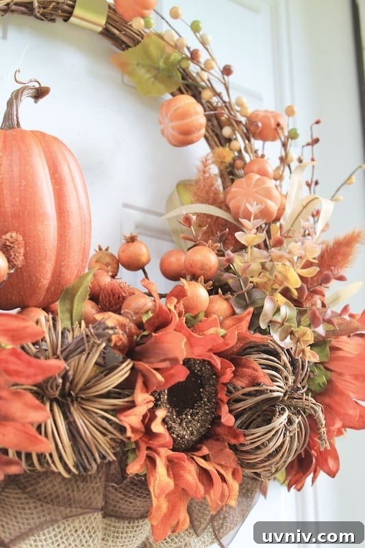 DIY Pumpkin Wreath with Burlap and Cozy Fall Spice Colors 3 diy pumpkin wreath