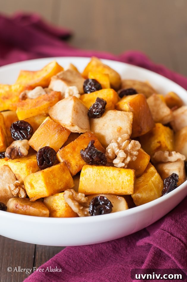 Roasted Butternut Squash with Apples, Tart Cherries, and Walnuts