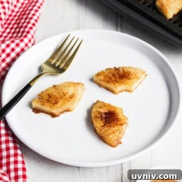 Crispy Caramelized Pineapple in the Air Fryer 14 Air fryer pineapples on a plate with a fork.